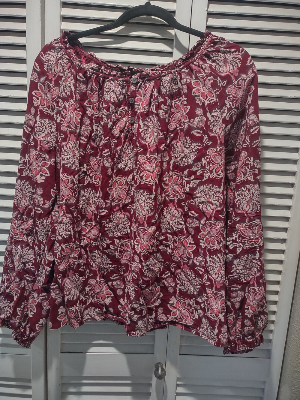 Style & Co. Burgundy Floral Peasant Blouse